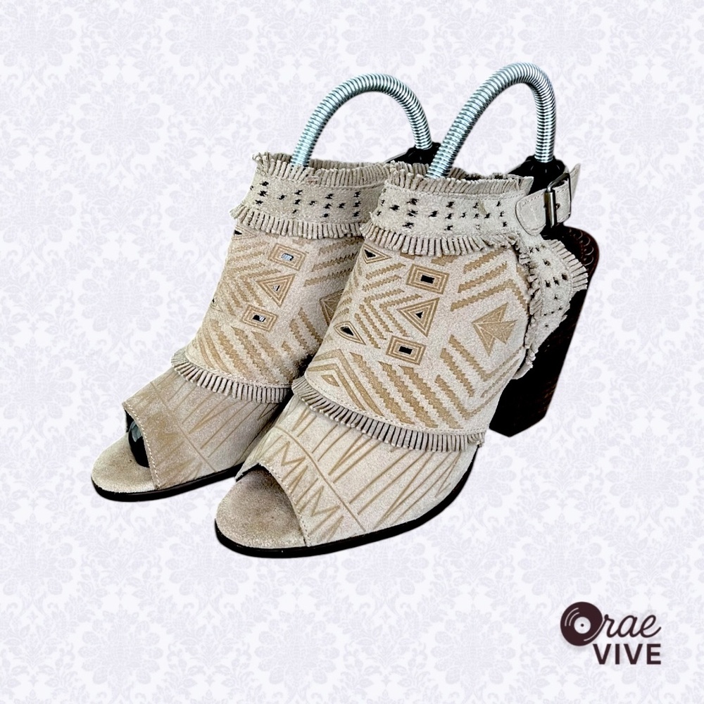 Naughty Monkey Fringe Cut‑Out Suede Block Heel Booties  [W/8.5]